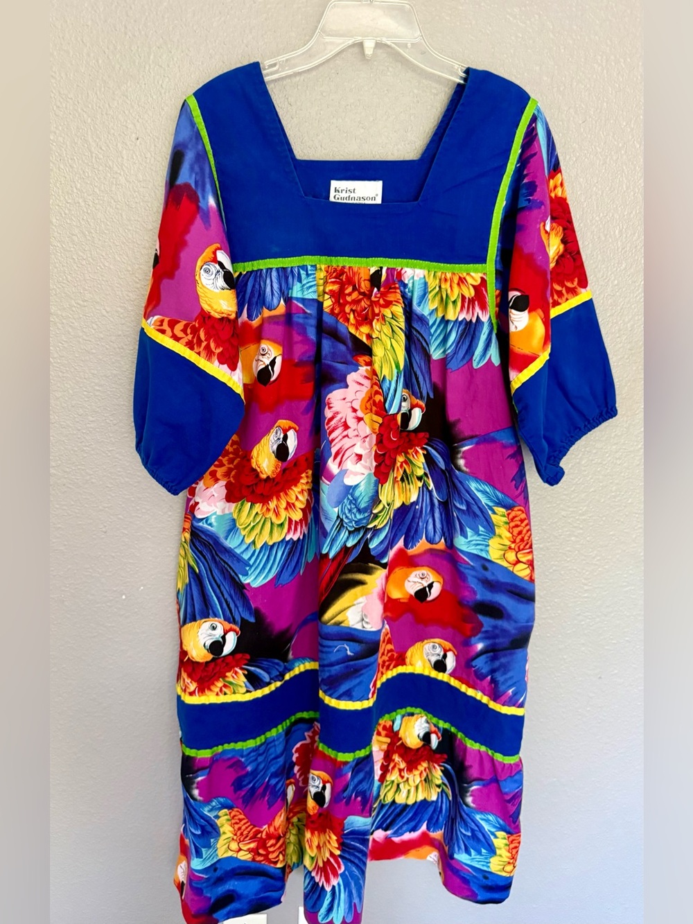 Vintage Krist Gudnason California Tropical Parrot Print Dress - Size S/M